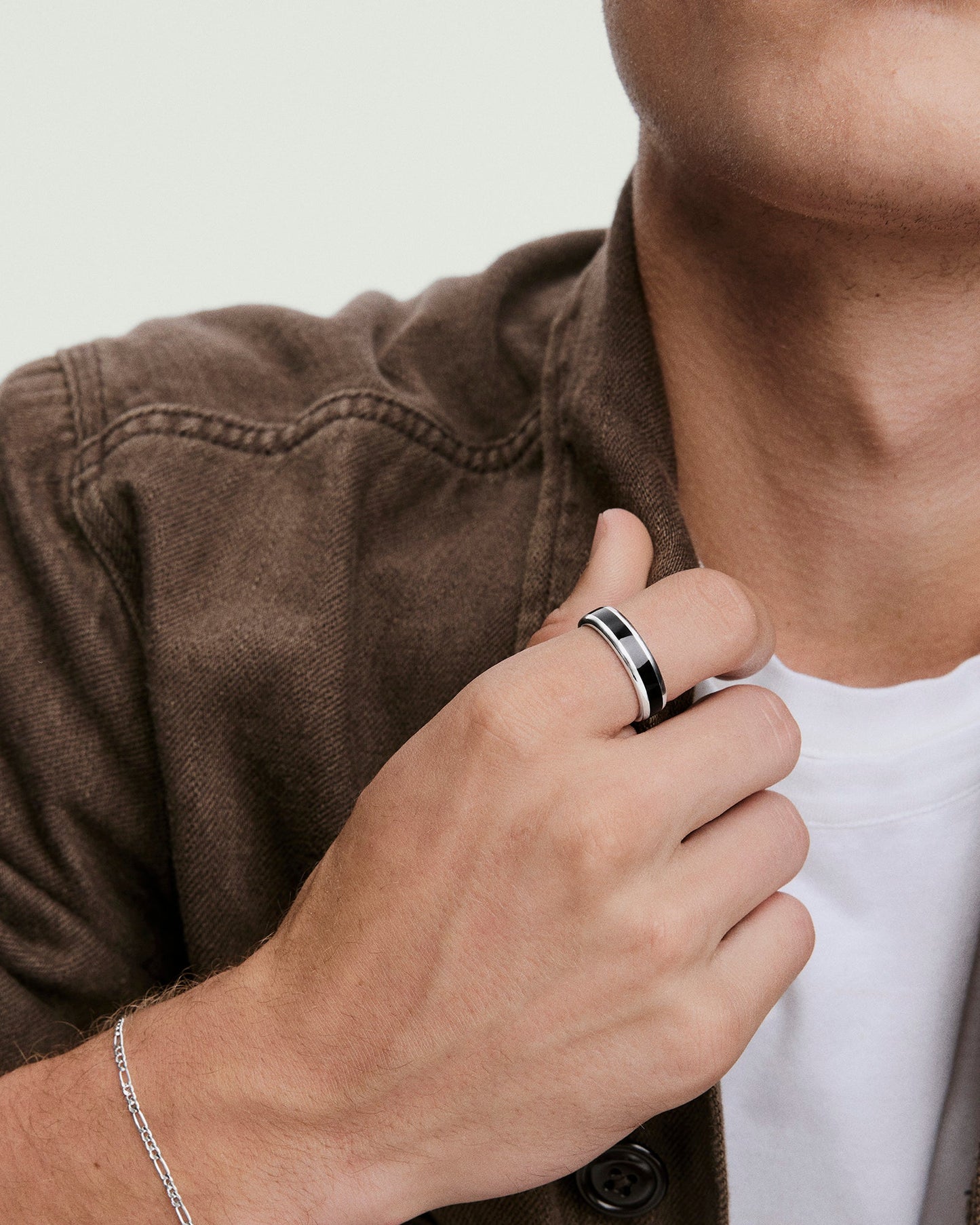 Band Ring Black Enamel Inlay