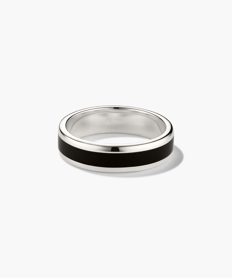 Band Ring Black Enamel Inlay