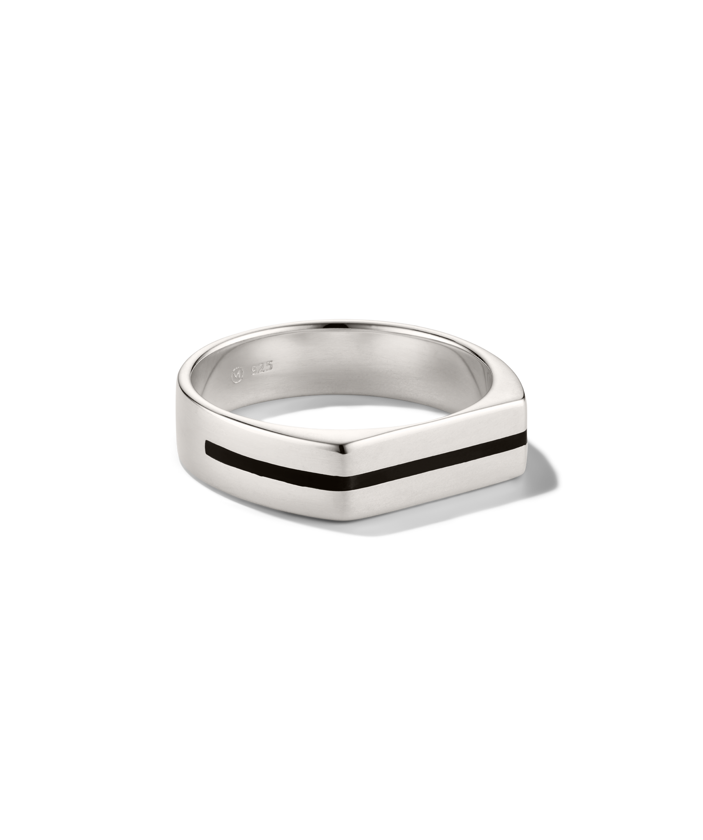Slim Signet Ring Black Enamel Inlay
