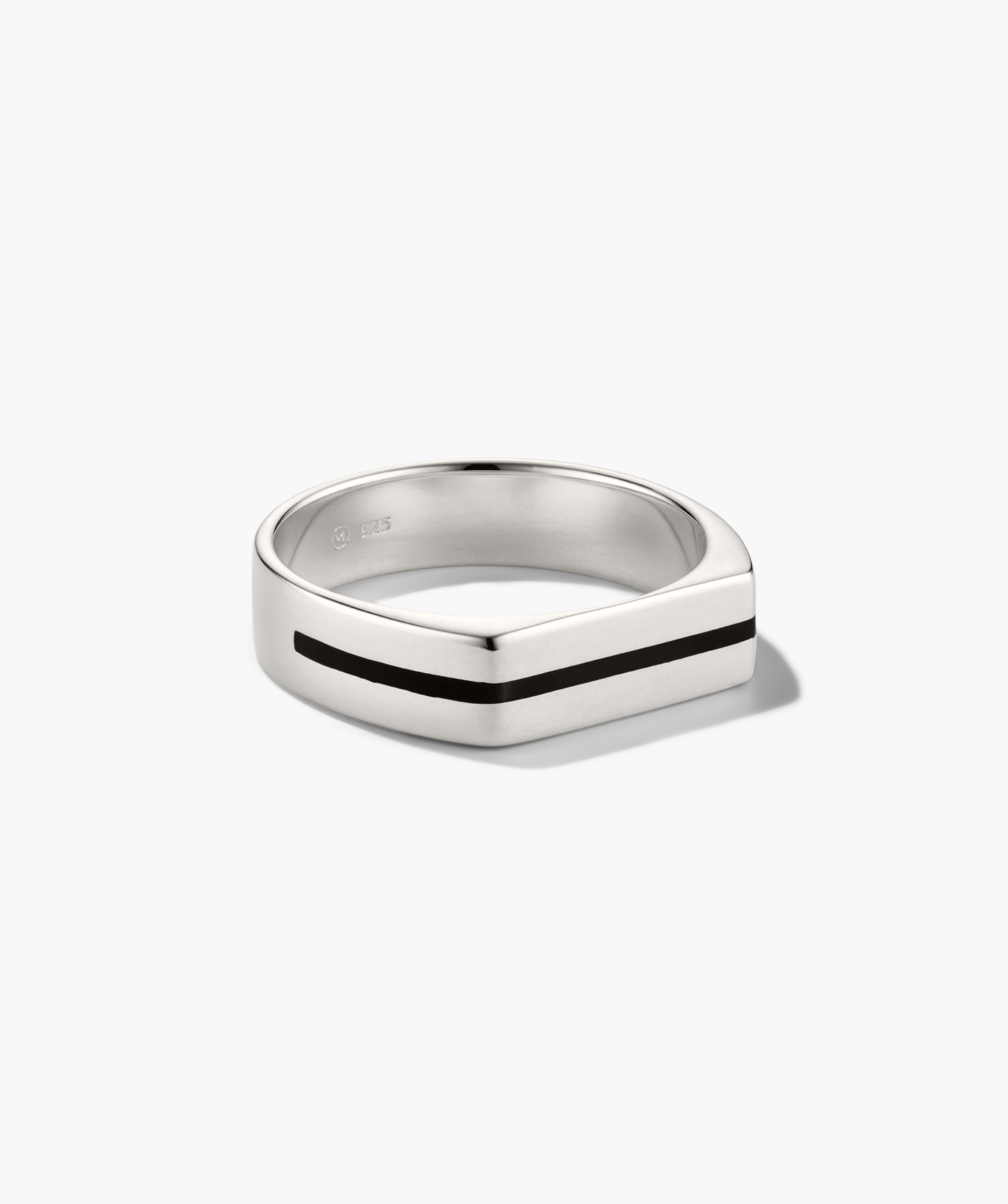 Slim Signet Ring Black Enamel Inlay