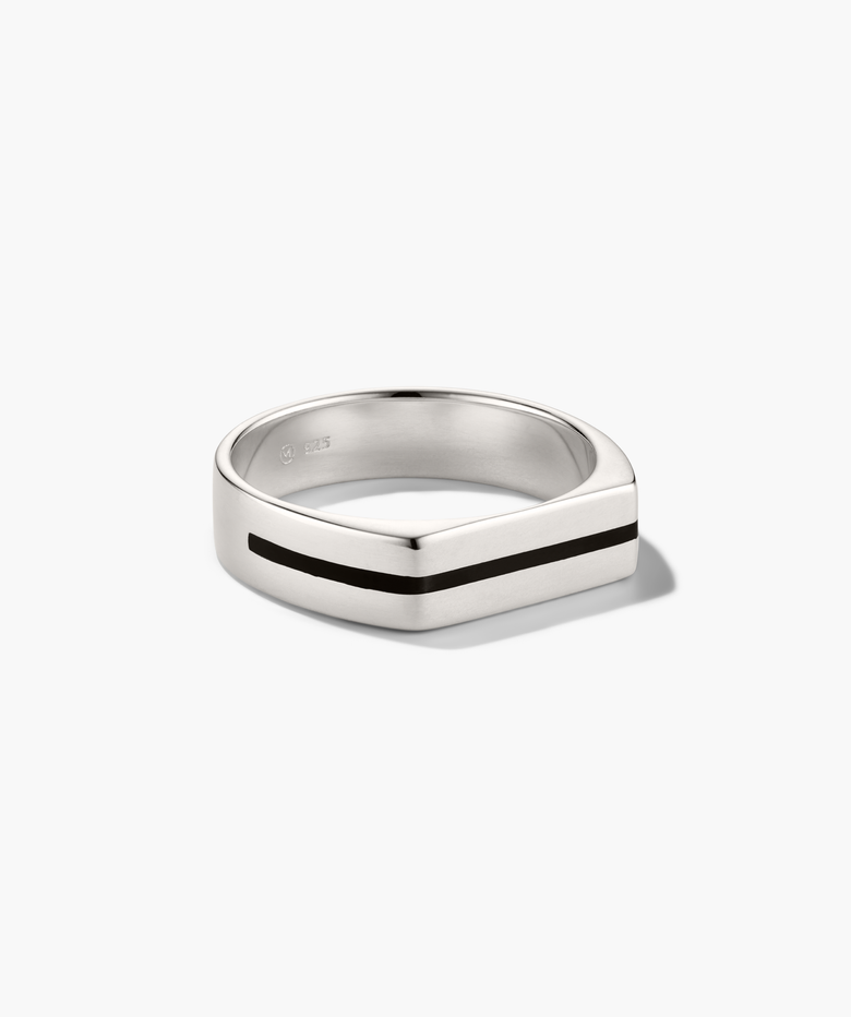 Slim Signet Ring Black Enamel Inlay