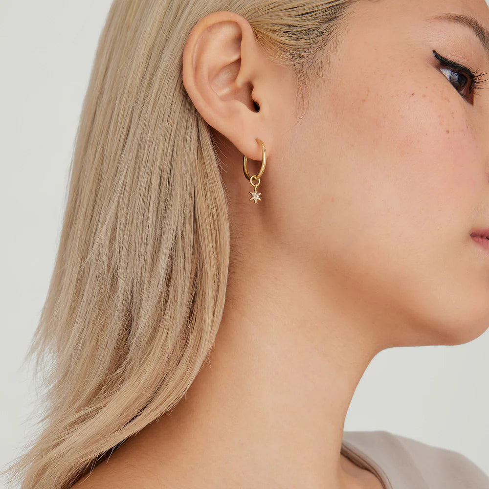 Single Pave Diamond Star Hoop Charm