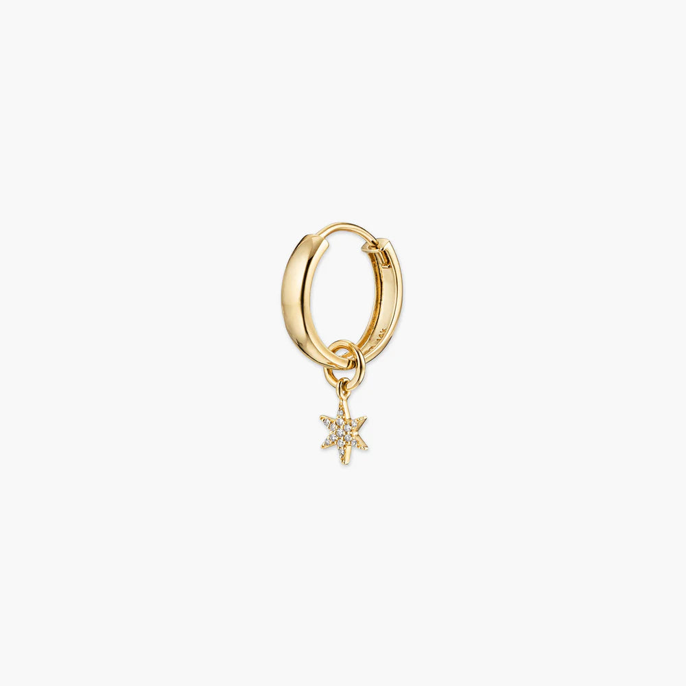 Single Pave Diamond Star Hoop Charm