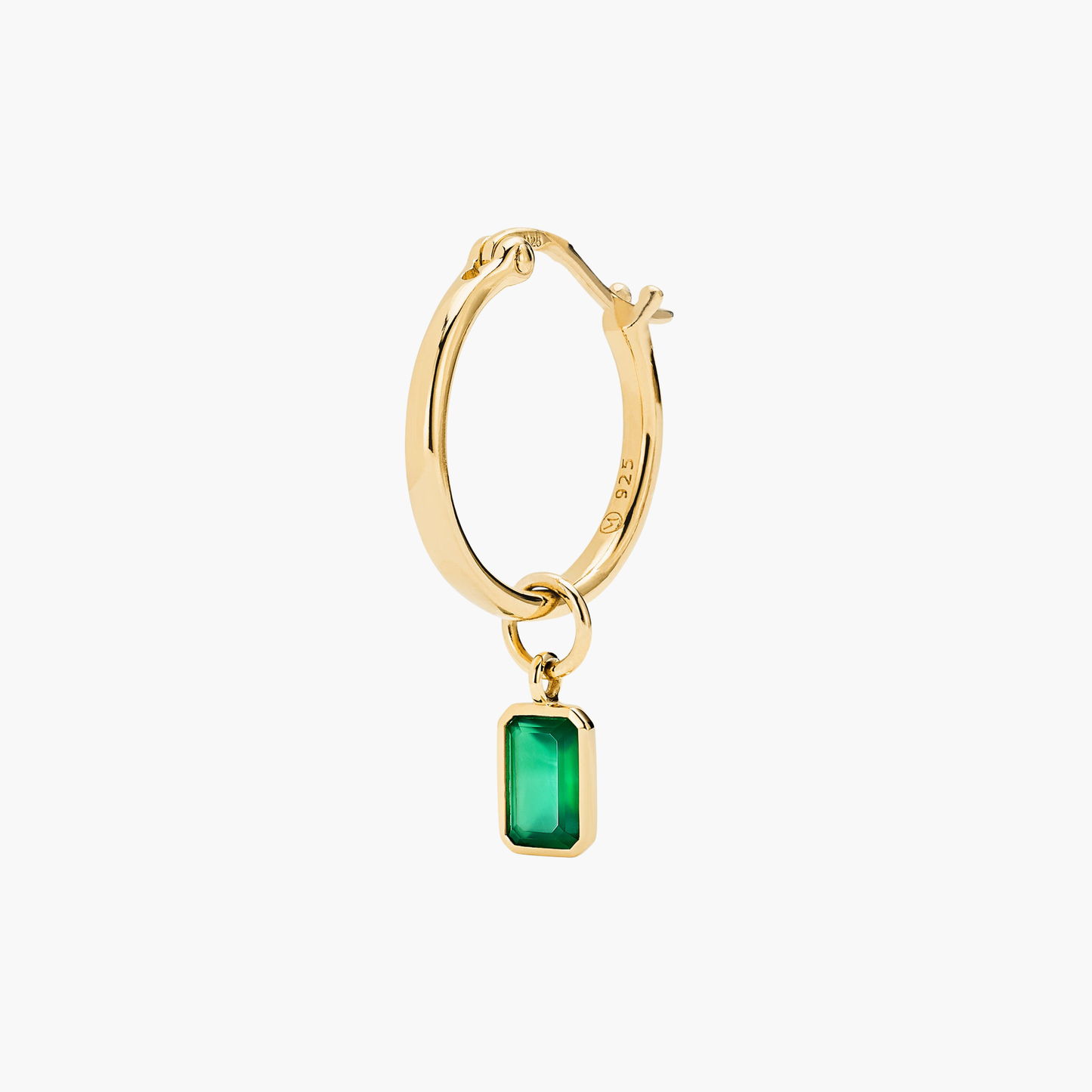 Single Emerald Cut Gemstone Hoop Charm Green Onyx